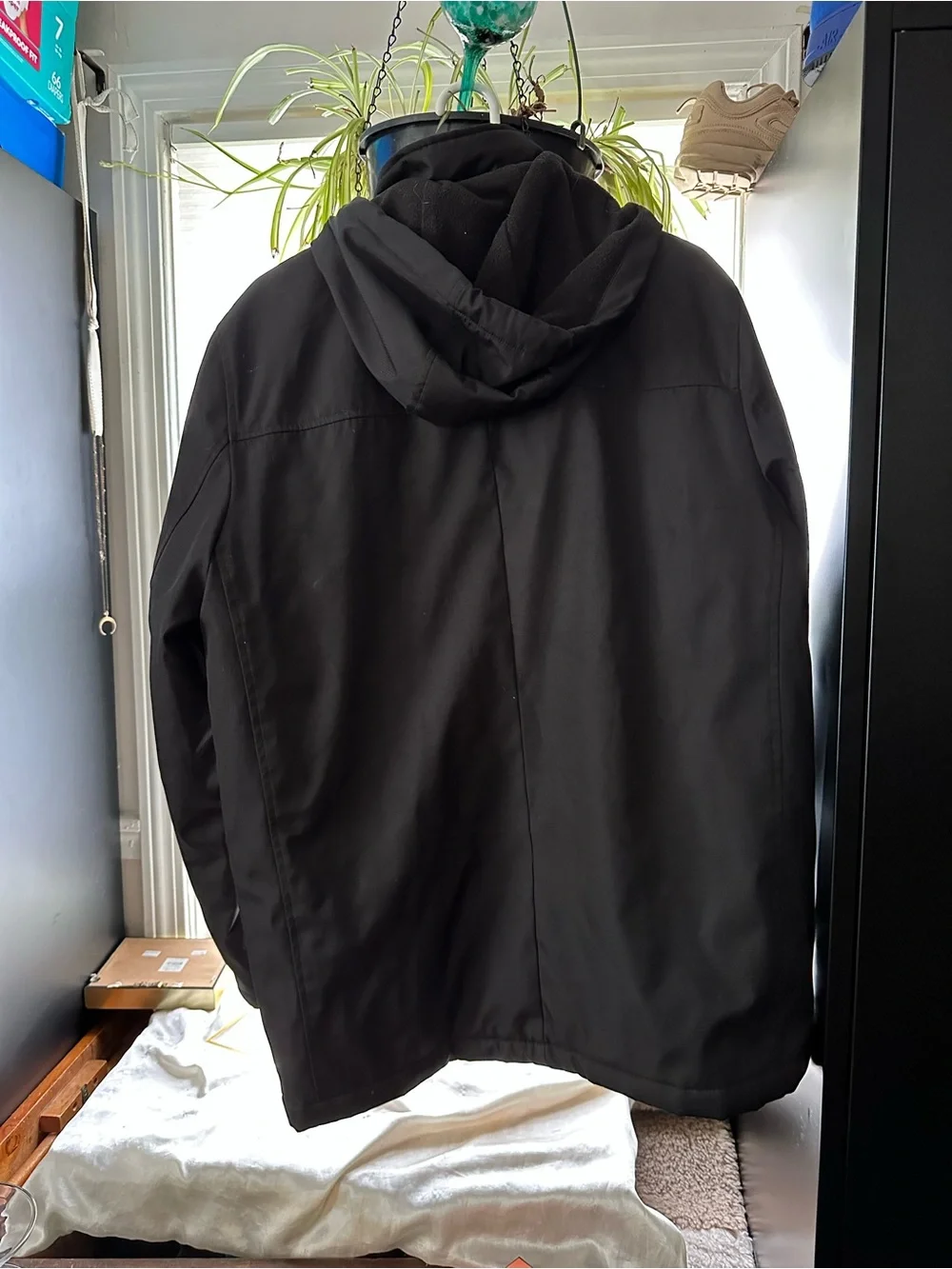 Calvin Klein Black Hooded Raincoat - Zip Front